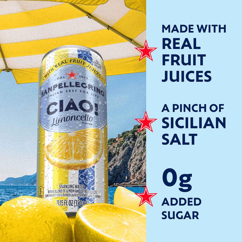 24Pk Sanpellegrino Ciao Limoncello Flavored Sparkling Water, Italian Sparkling Water