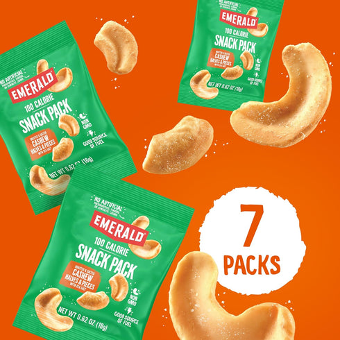 7ct (1-Pack), 100-Calorie Packs, Emerald Nuts Roasted and Salted Cashews Individual Plant-Based Protein, Kosher