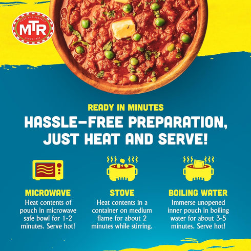 (Pack 6) MTR - Pav Bhaji - Spiced Vegetable Gravy - Authentic Indian Ready-to-Eat Meal - Plant-Based, Delicious