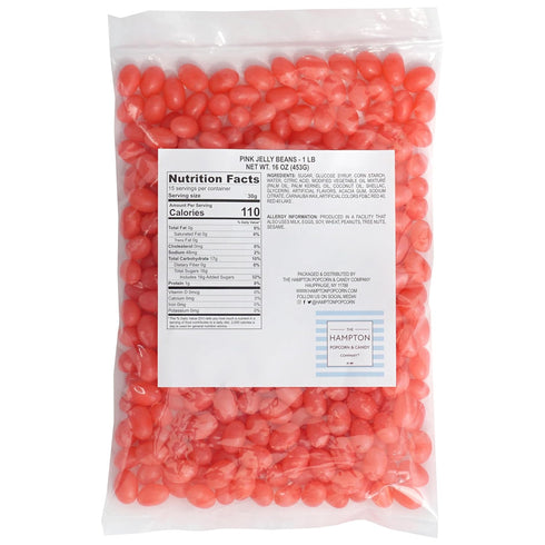 1 Pink Jelly Beans, Pound Bulk Bag, Pink Candy, Strawberry Flavor, The Hampton Popcorn & Candy Company