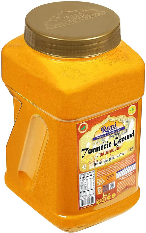 80oz (5lbs) 2.27kg 100% Rani Turmeric (Haldi) Root Powder Spice, (High Curcumin Content) Bulk PET Jar ~ All Natural |
