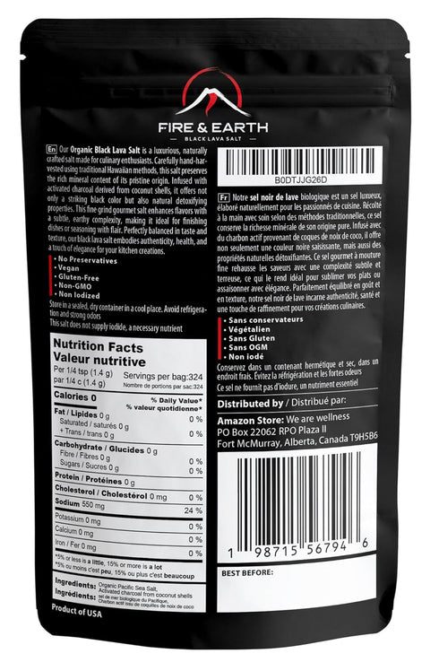 Fire & Earth 1.0lb Rimming Pack 1 - Organic Black Lava Salt - - Hawaiian Lava Black Sea Salt - Black Salt,- Gourmet