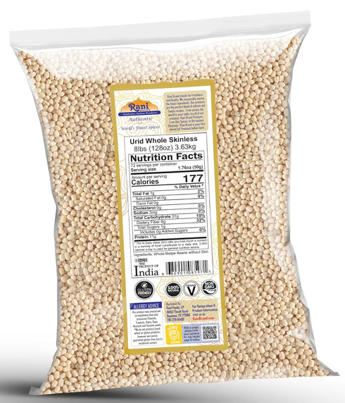 128oz (8lbs) 3.63kg Rani Urid/Urad Gota White (Matpe Beans Skinless) Indian Lentils Bulk ~ All Natural | Gluten
