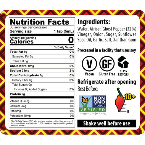 5 oz 2-Pack African Ghost Pepper Hot Sauce by African Dream Foods | Extremely Spicy Sauce | Vegan, Non-GMO | Glass
