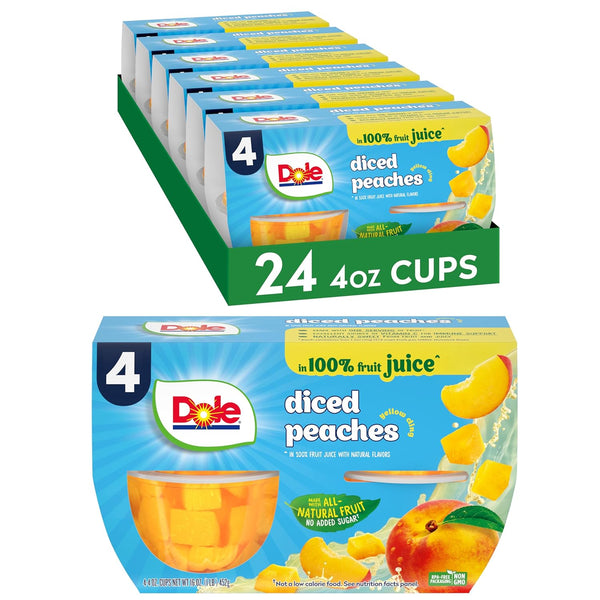 Dole Fruit Bowls, Diced Peaches in 100% Fruit Juice Snacks, 4oz 24