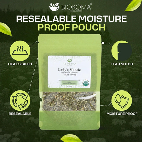 1.76 oz Biokoma Organic Lady's Mantle Herb - Loose Herbal Tea Alchemilla Vulgaris - USDA Organic Leaves - Resealable