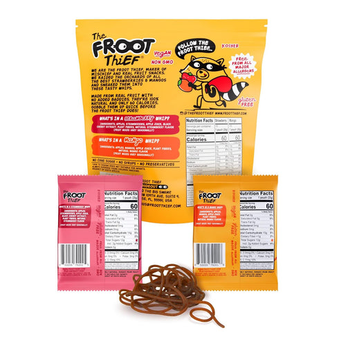 Pack, 10xStrawberry, 10xMango The FROOT Thief Real Fruit Snack Whips BIG Variety Nut Free, Individual Bags for Kids