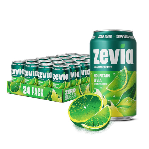 Zevia Zero Sugar Soda, Mountain Zevia, 12 oz Cans (24-Pack) Naturally Sweetened,