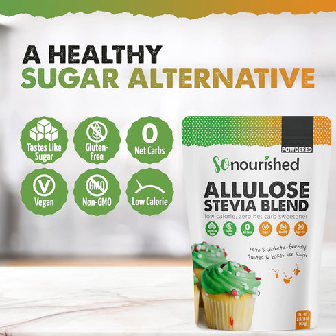 1:1 0 0 (1 lb 16 oz) So Nourished Stevia with Allulose Sweetener Powdered - Sugar Substitute, Keto - Calorie, Net Carb
