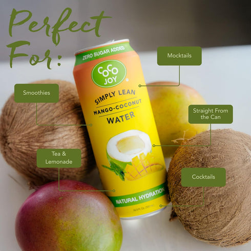 12 pack CoCo Joy Lean Mango Coconut Water, Zero Sugar Added, Low-Carb, High-Calcium, Nutrient-Rich Drink
