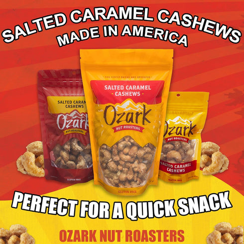 OZARK (7 oz) NUT ROASTERS, Salted Caramel Cashews, Flavored Snack Nuts, Gluten-Free Gourmet Candied Cashews, Blend