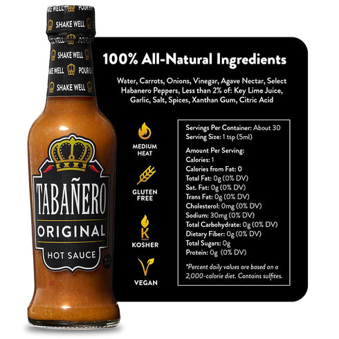 5 oz Tabaero Original Hot Sauce, Small Glass Bottle, Gourmet Spicy Sauce Gift, All Natural, Low Sodium, Made in the USA