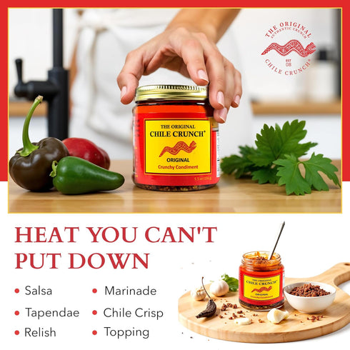 5.5oz (2 Pack) CHILE CRUNCH - Original Spicy Crunchy Condiment - All Natural Roasted Chili Peppers, Garlic & Onion