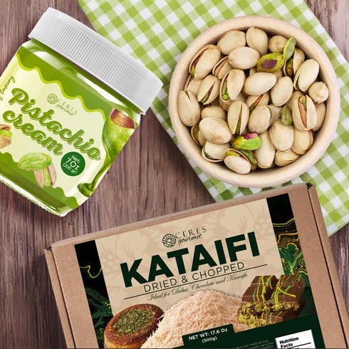 (1.1 lbs) (7 Oz), Kataifi Shredded Fillo Dough & Pistachio Butter Spread Bundle for Dubai Chocolate, Authentic Turkish