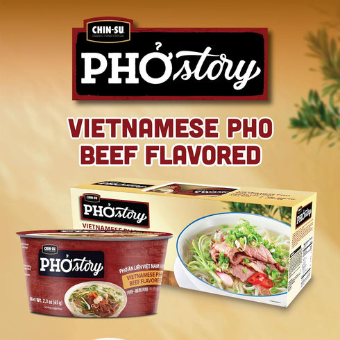2.3 oz, Chin-Su Pho Story Vietnamese Beef Flavored Instant Noodle Bowl, Ready to Cook