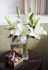 5 count KaBloom Flowers - Pure Love Bouquet of Fresh White Lilies with Vase, - Gift for Birthday, Sympathy