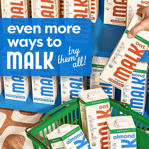 (32oz, Pack 6) 30, MALK Almond Milk Unsweetened of - Shelf Stable Organic Almond Milk, Non GMO, Whole Dairy Free