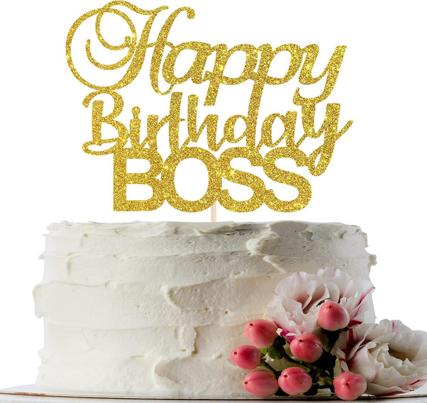 Happy Birthday Boss Cake Topper, Gold Glitter for Baby Boy 1st Birthday, Men’s Birthday Party Decorations