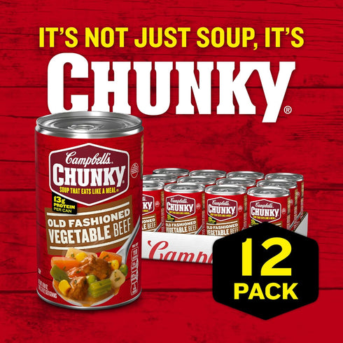 18.8 (12 pack) Campbell's Chunky Soup, Old Fashioned Vegetable Beef Soup, Ounce Can