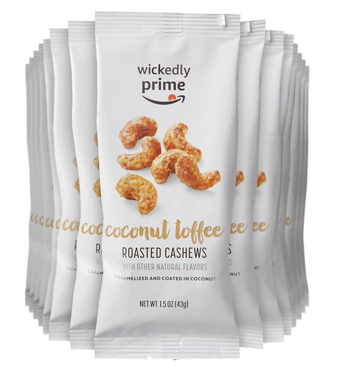 Wickedly Prime Amazon Brand - Roasted Cashews, Coconut Toffee, Snack Pack, 1.5 Ounce (Pack