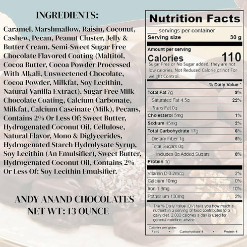 (13 Oz) ANDY ANAND CHOCOLATIER Exquisite Sugar Free Chocolate Sampler: Unbelievably Delicious, Guilt-Free Indulgence
