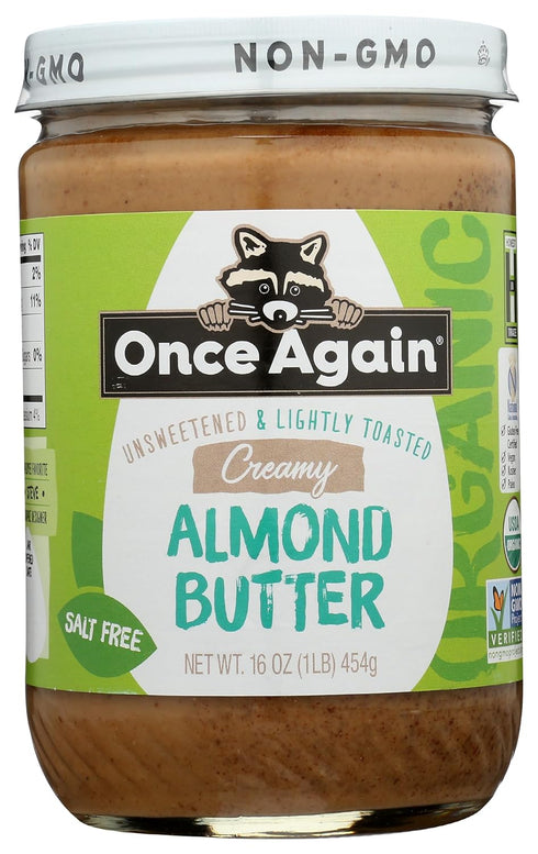 Once Again Creamy Organic Almond Butter No Sugar, Lightly Toasted - Single