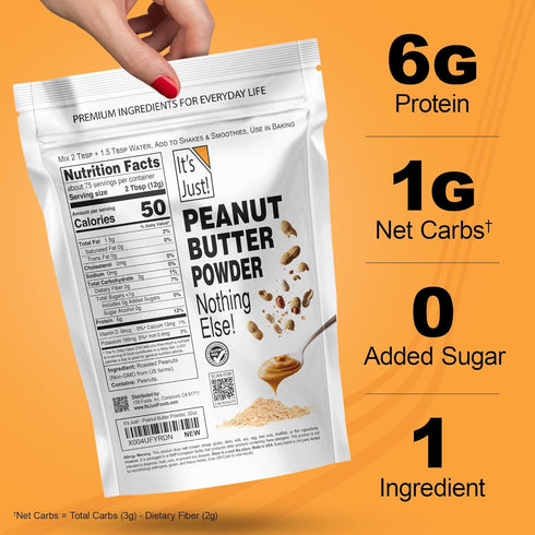 90% 1 32oz It's Just! Peanut Butter Powder - Less Fat, Non-GMO, No Added Salt or Sugar, Ingredient