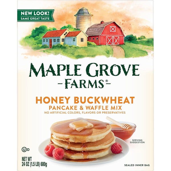 Maple Grove Farms Pancake & Waffle Mix, Honey Buckwheat, 24 Ounce (Pack