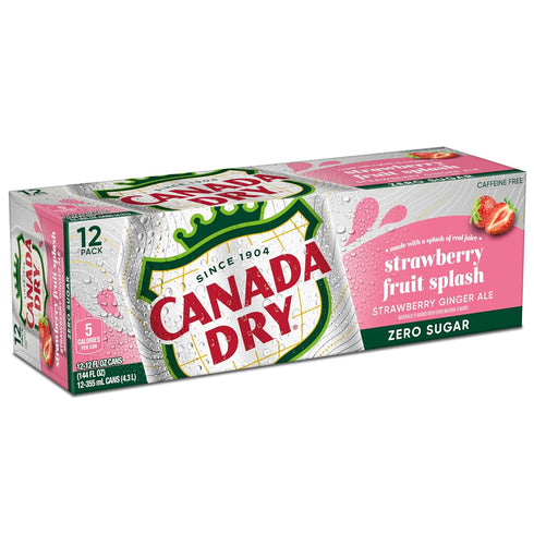 12 oz 12 pack Canada Dry Fruit Splash Strawberry Ginger Ale Zero Sugar Soda, fl cans