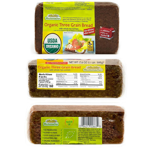 3 (1) (1) 17.6 Oz. (Pack 3) Mestemacher Natural High Fiber Bread Flavor Variety Bundle: Mestemacher Organic Three Grain