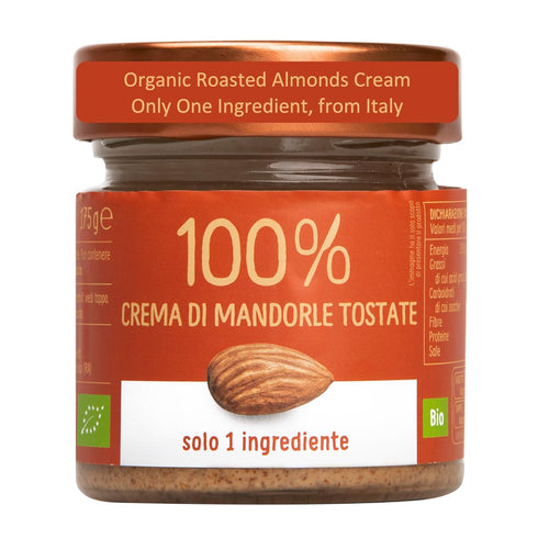Organic Roasted Almonds Cream - 100% Italian Almonds, No Sugar, No Palm Oil, Vegan, Keto Friendly, 6.2 oz