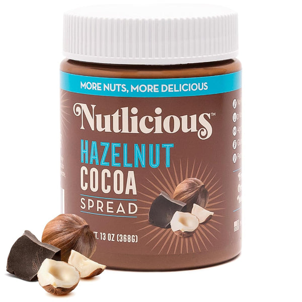 NUTLICIOUS Hazelnut Cocoa Spread (13 oz), Spreadable Roasted Hazelnuts with Cocoa, Made