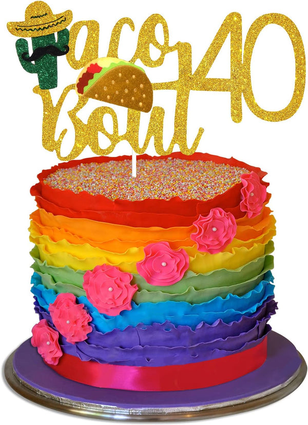 Taco Bout 40 Birthday Cake Topper - Glitter Fiesta 40th Birthday Party Decoration Supplies