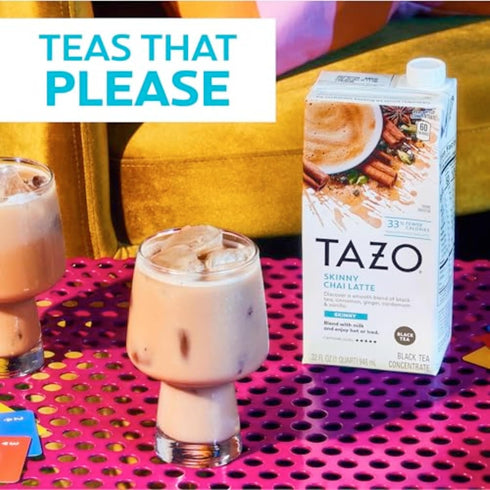 32 oz (Pack 2) TAZO Skinny Chai Latte Concentrate, Hot or Iced Black Tea, Easy-to-Serve, Everyday Low Calorie Lattes