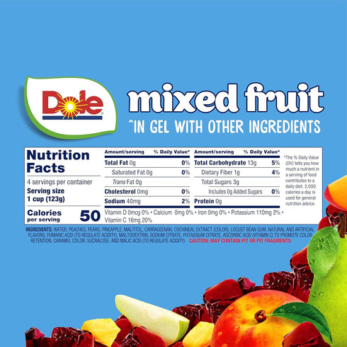 4.3oz 24 Dole Fruit Bowls Mixed Fruit in Cherry Flavored Gel Snacks, Total Cups, Gluten & Dairy Free, Bulk Lunch Snacks
