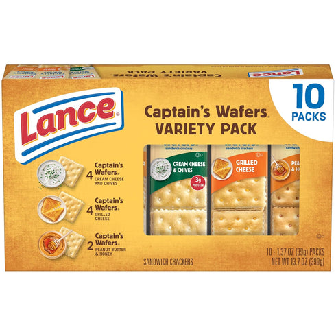 Lance Sandwich Crackers, Captain's Wafers, Variety Pack, 10 Individual Packs, 6 Sandwiches