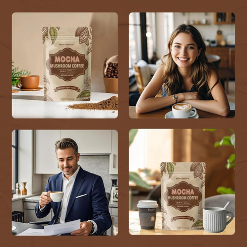10 1 Immunity 30 8.5 Oz Mushroom Coffee with Cocoa Powder, in Mushroom Blend Instant Powder, Coconut & MCT | Focus