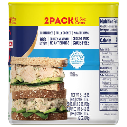 25% 12.5 OZ (2 Pack) Swanson Less Sodium White Premium Chunk Canned Chicken Breast in Water, Can