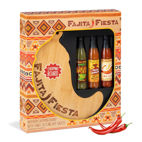 Fajita Fiesta Pepper Board Gift Set with Hot Sauces, 3ct - Great