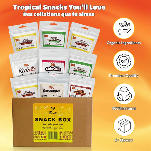Binti Pack 9 Nigerian snacks, Ghanaian snacks, African Groundnuts, Sweet Potato Chips, Cocoyam Chips, Chin-Chin