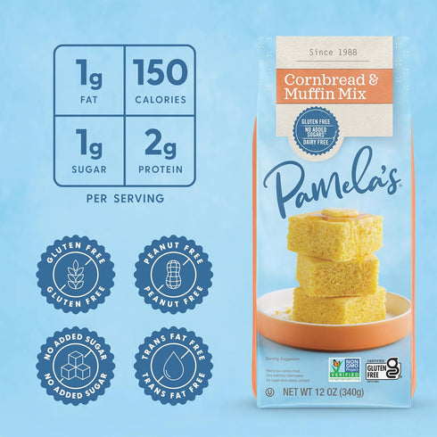 12 (Pack 6) Pamela's Gluten Free Cornbread & Muffin Mix, Organic Corn, Ounce Bag