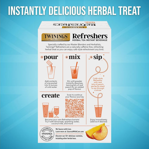 5 Count (Pack 6), 30 Packets NEW Twinings Peach Mango Refreshers, Herbal Tea Instant Beverage with Real Peach Fruit