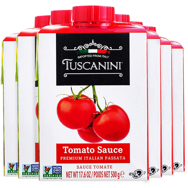 Tuscanini Italian Tomato Sauce, Premium Italian Passata, 17.6oz (6 Pack) | Resealable,