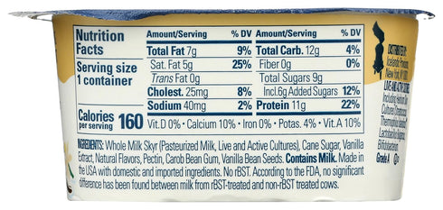 4.4 Icelandic Provisions, Yogurt Skyr Whole Milk Vanilla Bean, Ounce