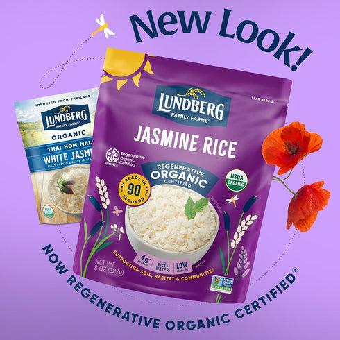 8 Oz Lundberg Jasmine Rice, Long Grain White Rice - Non-Sticky, Fluffy Aromatic Rice, Sustainably Grown in California