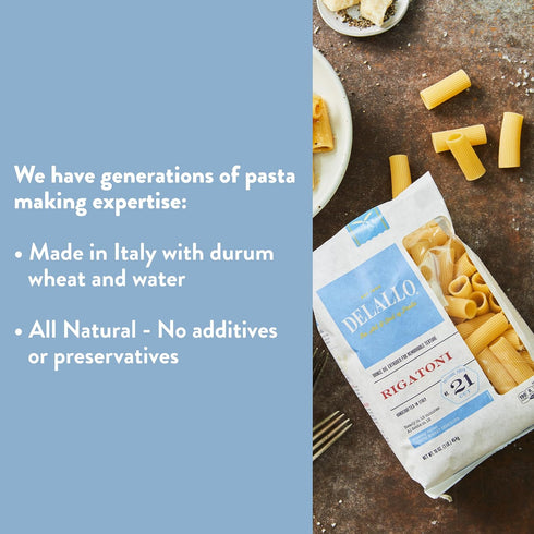 1 7 Pack, 13 DeLallo Rigatoni Pasta, Pound Bag, Made in Italy, Cooks in Minutes, Made with Durum Wheat Semolina Flour