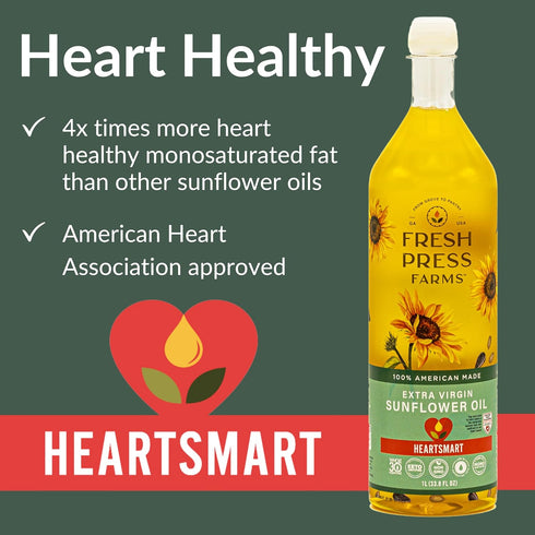 33.8 Oz, 100% Whole30, Fresh Press Farms Cold Pressed Extra Virgin Sunflower Oil, Fl High Oleic, Georgia Grown
