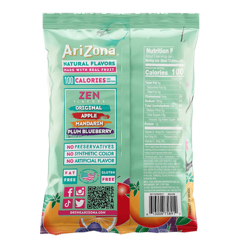 Gummy 5 Tea,(Pack 12) AriZona Green Tea Fruit Snacks, Gluten Free Mixed Fruit Chews Ounce Individual Single Serve Bags