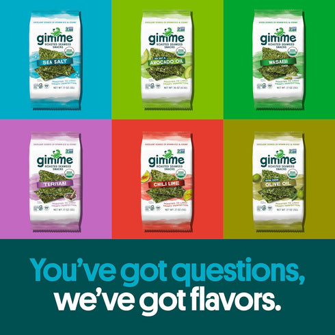 Gimme 6 Pack, 12 Count (2 Omega3s Seaweed Organic Premium Roasted Seaweed Snacks, New Flavor Variety Each) Keto, Vegan