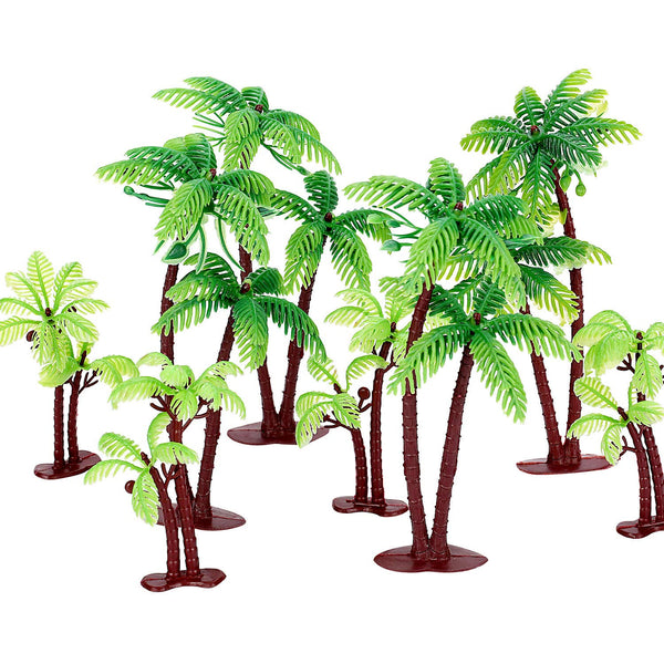 Jovitec 16 Pcs Plastic Green Palm Tree Coconuts Cupcake Topper Scale Scenery